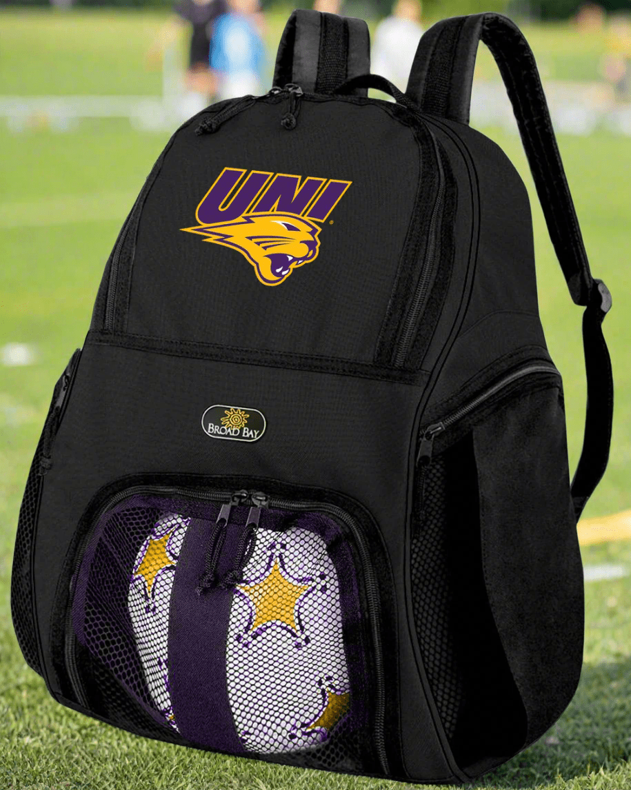 Northern Iowa Soccer Ball Backpack or UNI Panthers Volleyball Sports Gear Bag Purple