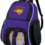 Northern Iowa Soccer Ball Backpack or UNI Panthers Volleyball Sports Gear Bag Purple