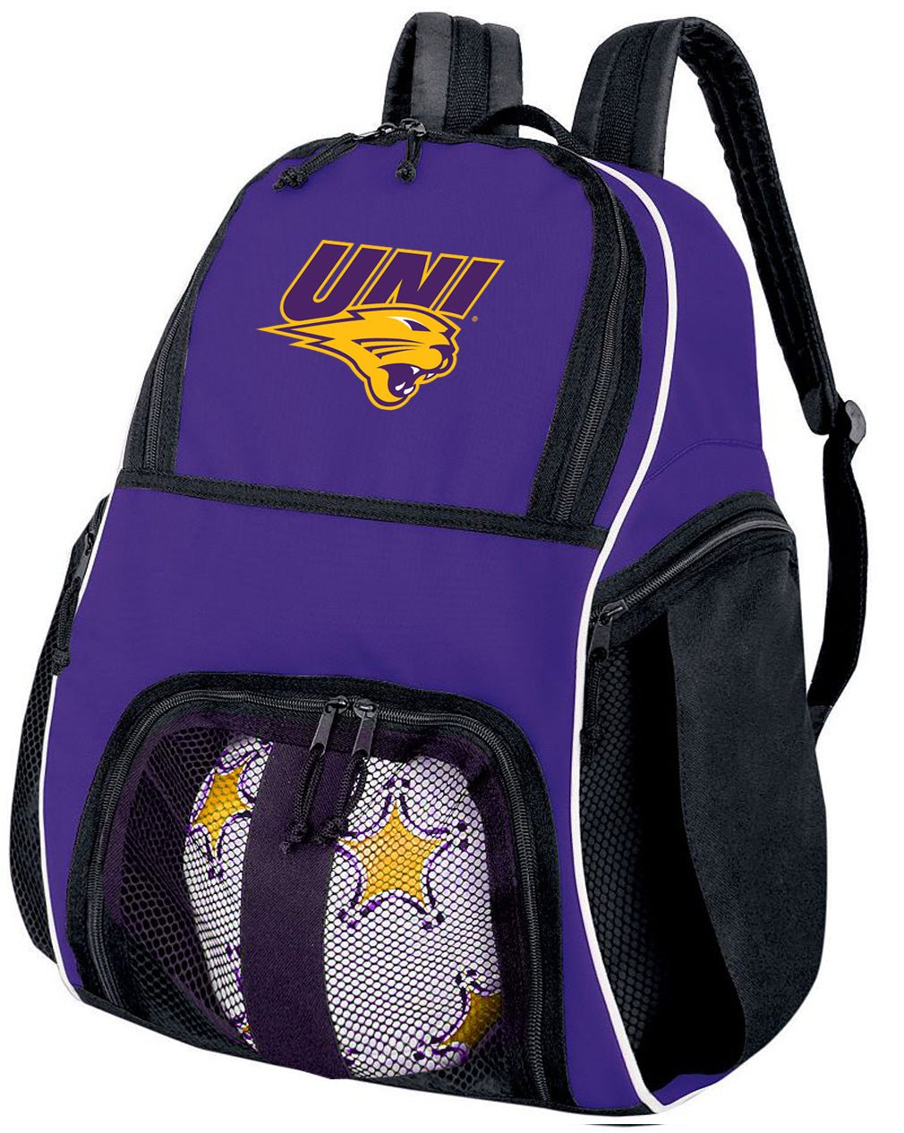 Northern Iowa Soccer Ball Backpack or UNI Panthers Volleyball Sports Gear Bag Purple