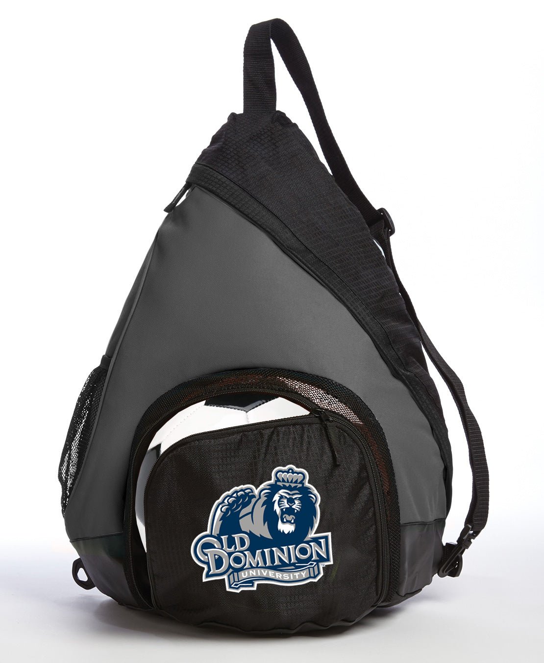 Old Dominion University Sling Backpack ODU Bag with Soccer Ball or Volleyball Bag Sports Gear Compartment Practice Bag Black