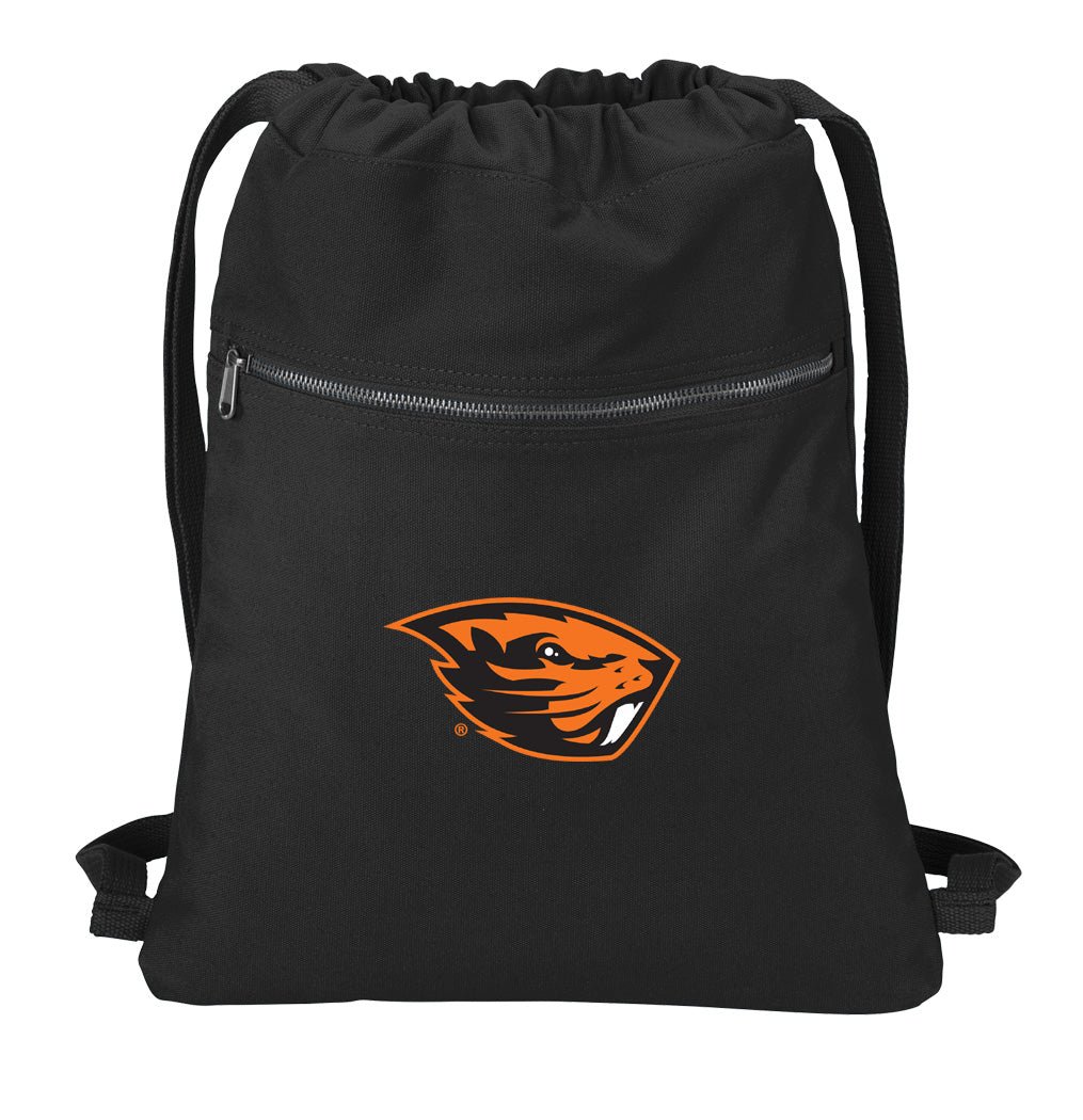 Oregon State University Canvas Drawstring Backpack OSU Beavers Cotton Cinch Pack Bag Black