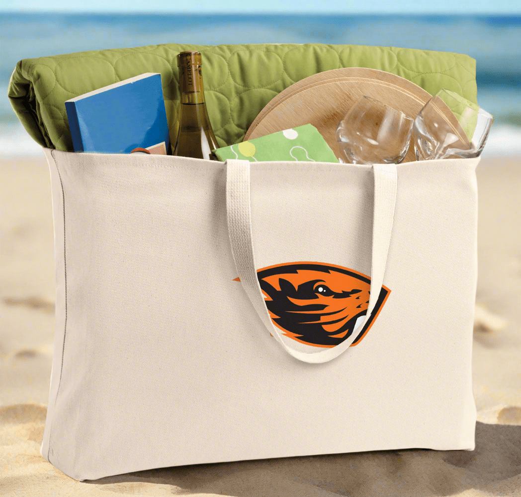 Oregon State Large Tote Bag OSU Beavers Jumbo Tote for Beach Pool or Travel Tan