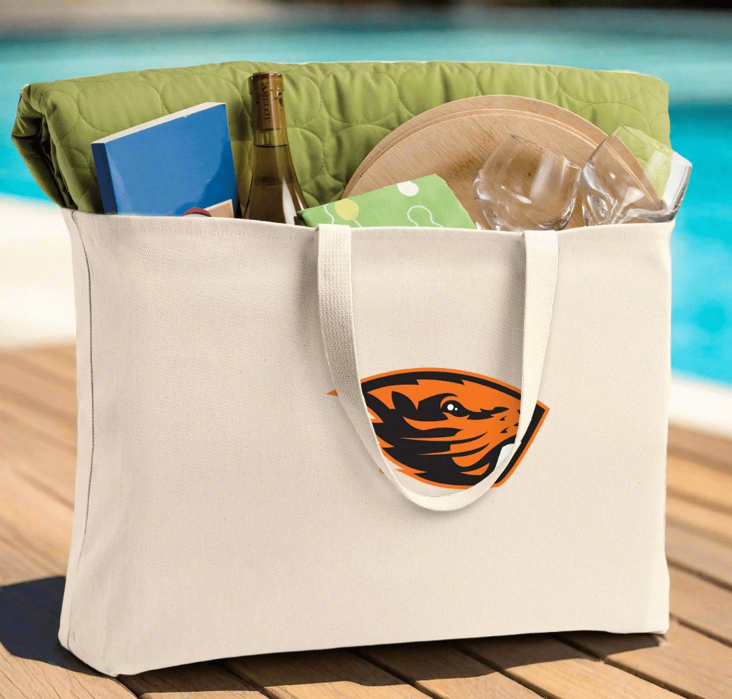 Oregon State Large Tote Bag OSU Beavers Jumbo Tote for Beach Pool or Travel Tan