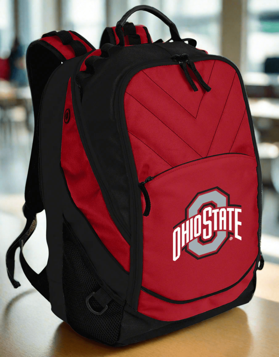 Ohio State Laptop Backpack – Official Buckeyes Bookbag – 17" Laptop Sleeve, NCAA School Gear – 600D Polyester Red