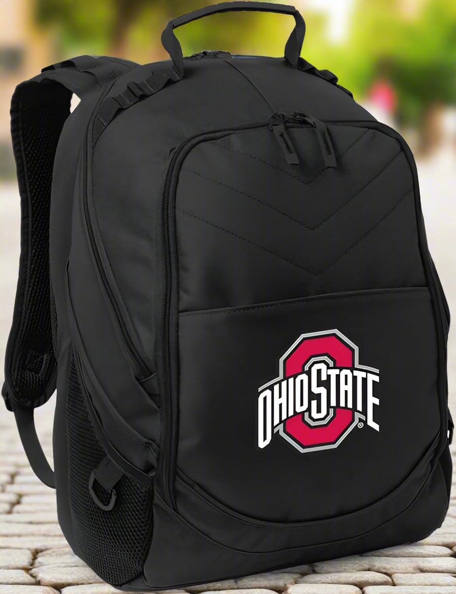 Ohio State Laptop Backpack – Official Buckeyes Bookbag – 17" Laptop Sleeve, NCAA School Gear – 600D Polyester Black