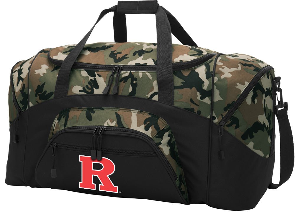 Rutgers Camo Duffel Bag – Official Scarlet Knights Travel, Gym & Sports Bag with Shoulder Strap – 600D Polyester