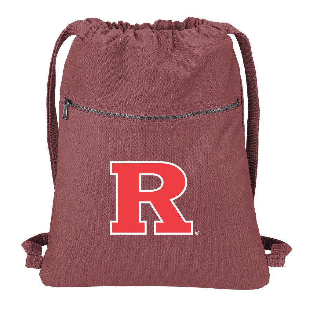 Rutgers Canvas Drawstring Backpack RU Cotton Cinch Pack Bag Dye Washed Red