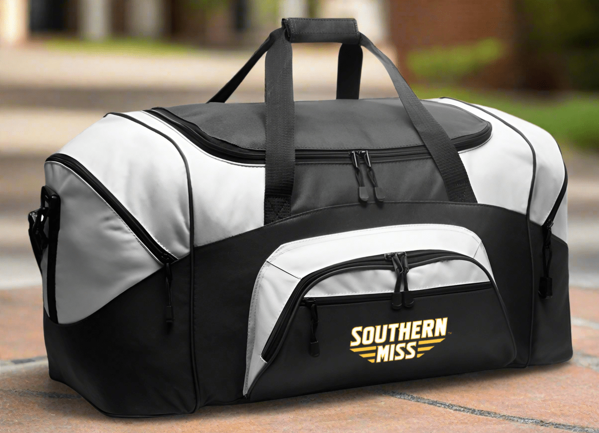 Southern Miss Duffel Bag Large Gym, Travel & Suitcase-Style Gear Bag USM Black Duffel