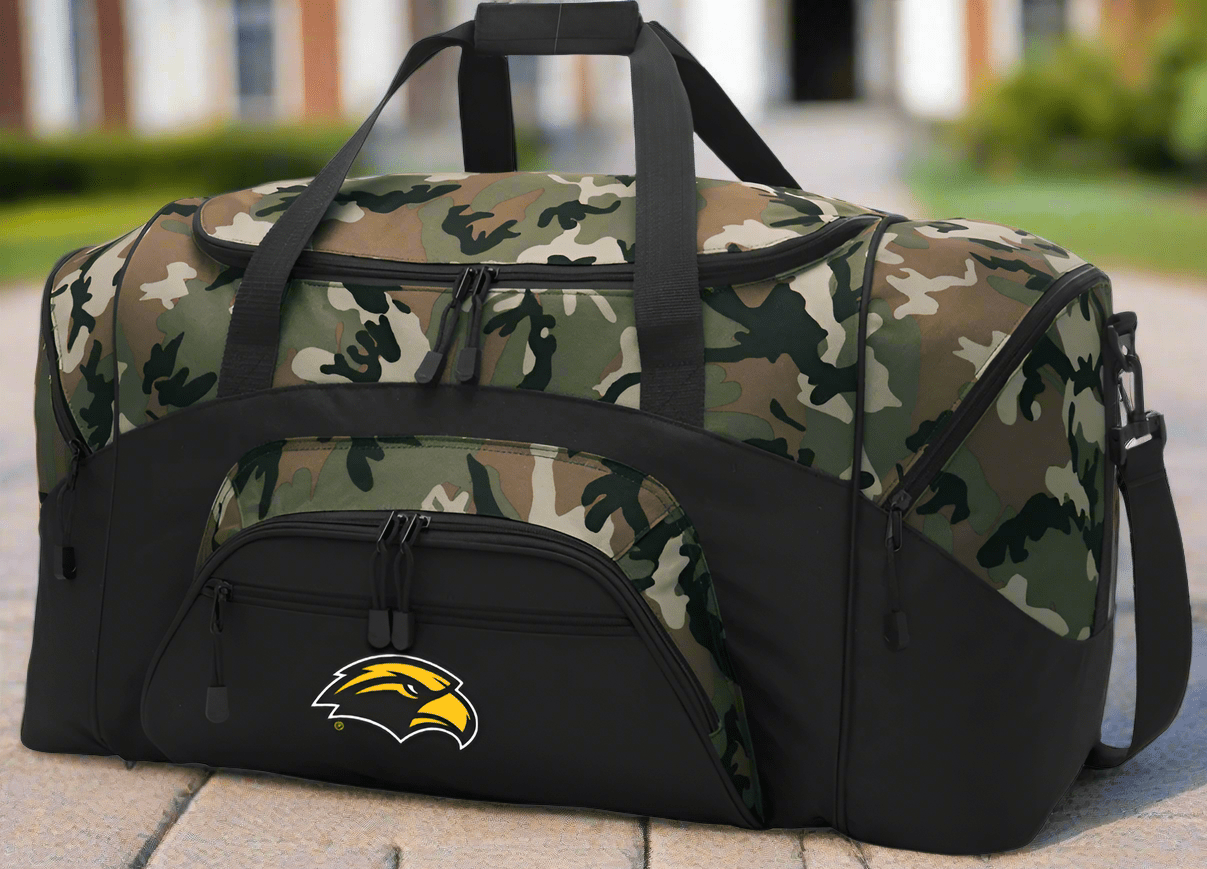 Southern Miss Camo Duffel Bag – Official Golden Eagles Travel, Gym & Sports Bag with Shoulder Strap – 600D Polyester