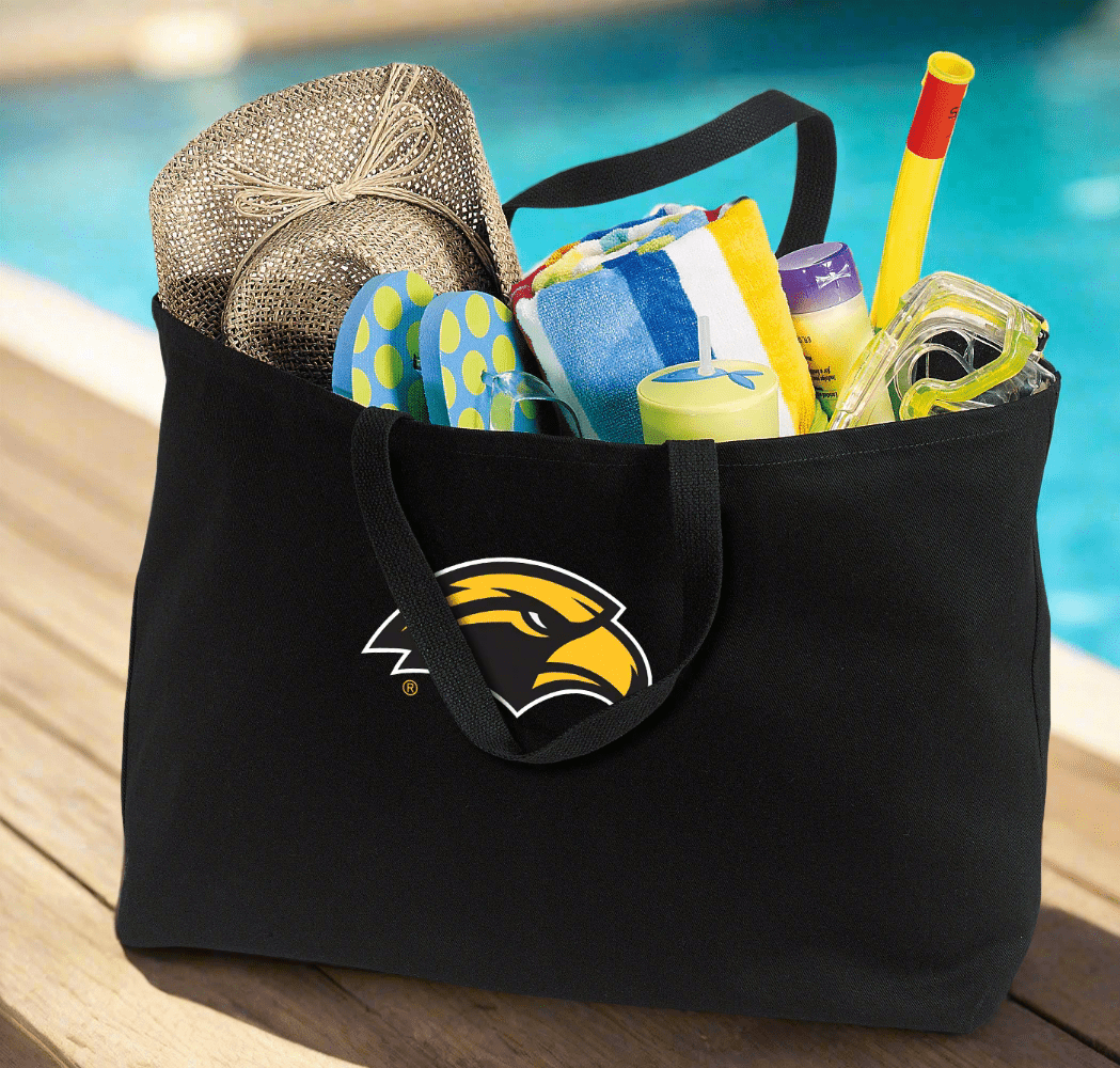 Southern Miss Large Tote Bag USM Jumbo Tote for Beach Pool or Travel Black