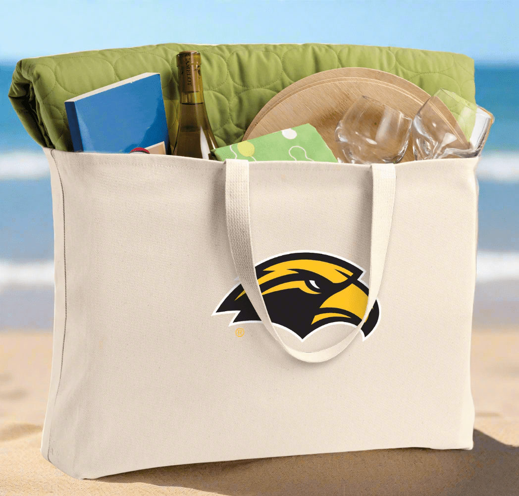 Southern Miss Large Tote Bag USM Jumbo Tote for Beach Pool or Travel Tan