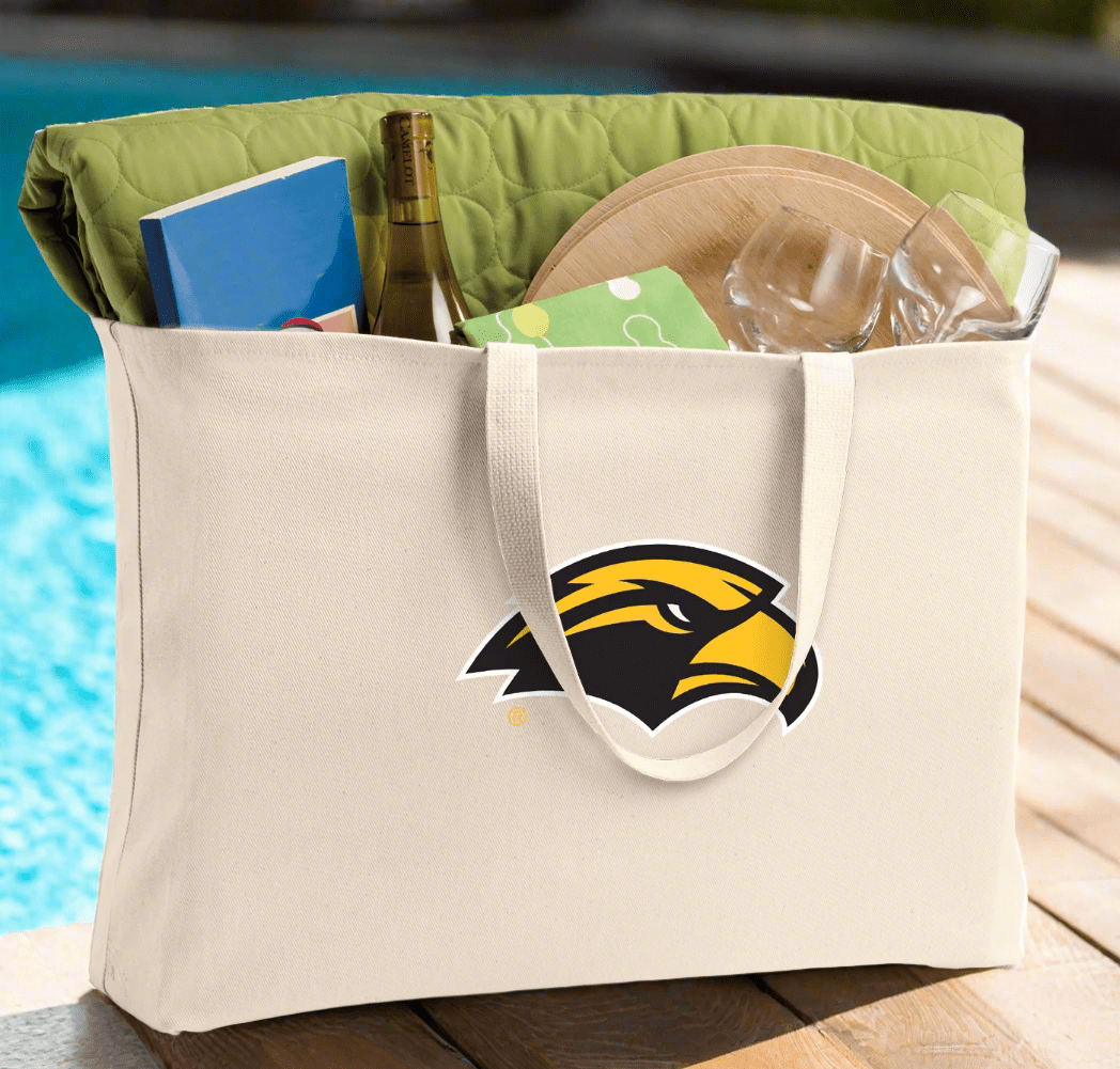 Southern Miss Large Tote Bag USM Jumbo Tote for Beach Pool or Travel Tan