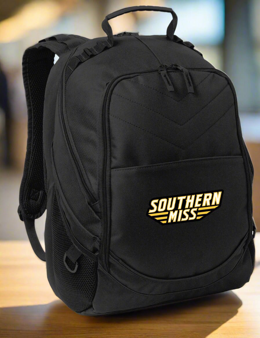 Southern Miss Laptop Backpack – Official Southern Miss Golden Eagles Bookbag – 17" Laptop Sleeve, NCAA School Gear – 600D Polyester Black