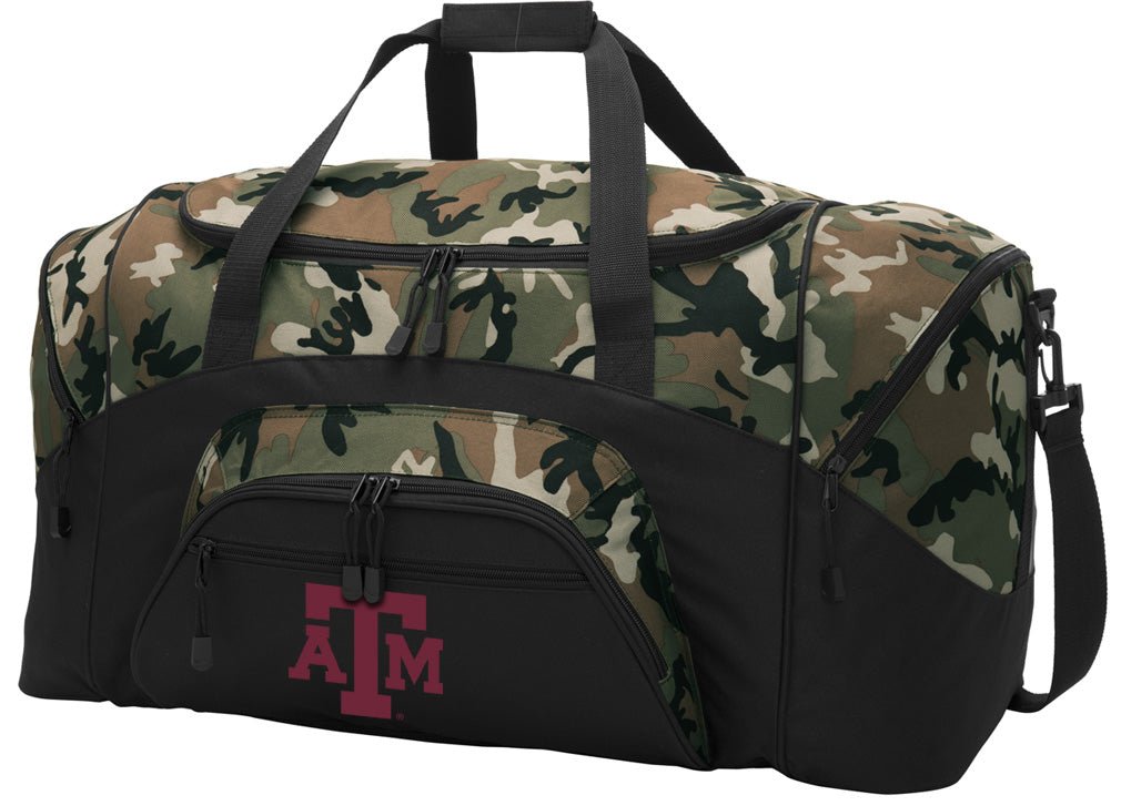 Texas A&M Camo Duffel Bag – Official Aggies Travel, Gym & Sports Bag with Shoulder Strap – 600D Polyester
