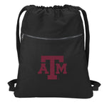 Texas A&M Canvas Drawstring Backpack Aggies Cotton Cinch Pack Bag Black