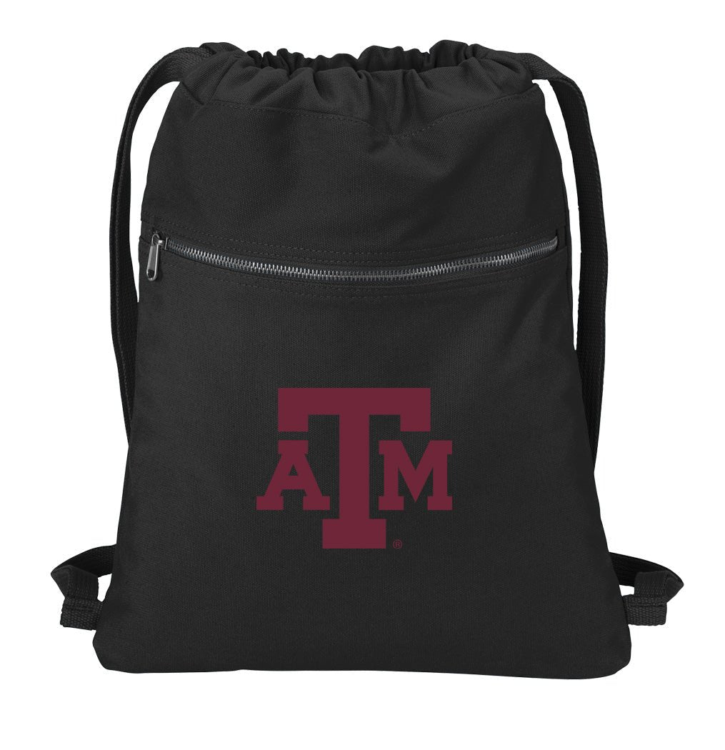 Texas A&M Canvas Drawstring Backpack Aggies Cotton Cinch Pack Bag Black