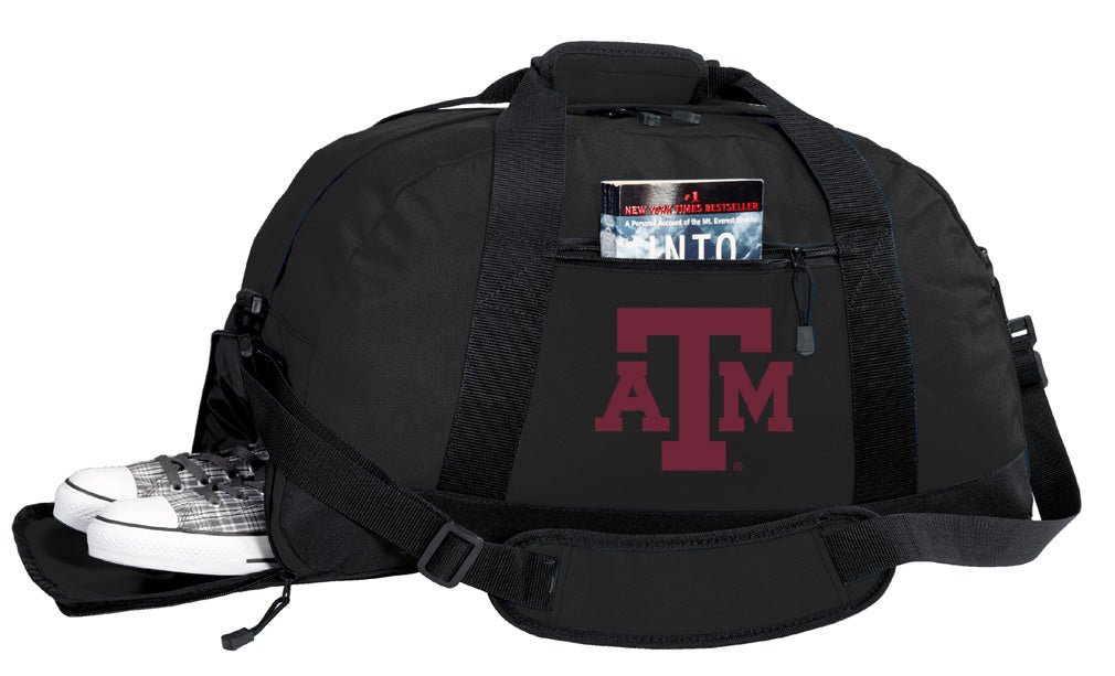 Texas A&M Duffel Bag – Official Aggies Medium Gym & Travel Bag with Shoe Pocket – 600D Polyester