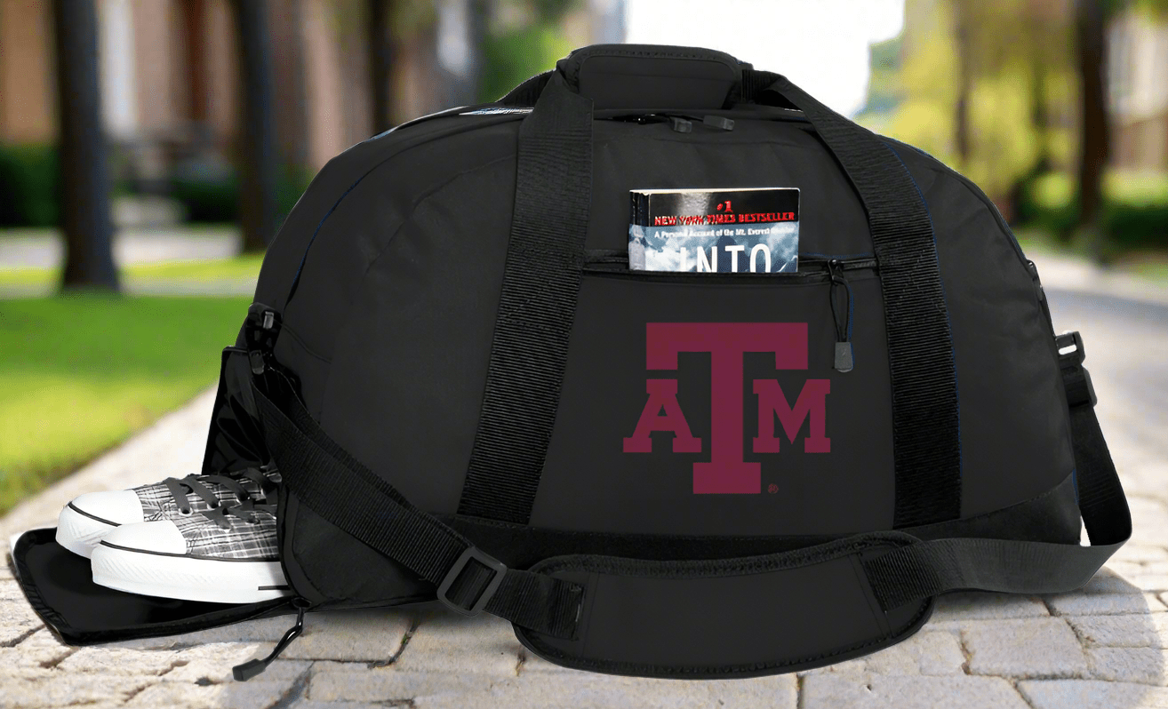 Texas A&M Duffel Bag – Official Aggies Medium Gym & Travel Bag with Shoe Pocket – 600D Polyester