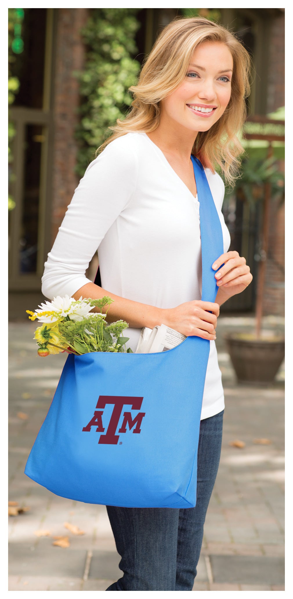 Texas A&M Cross Body Bag Aggies Shoulder Tote Bag - Sling Style Light Blue