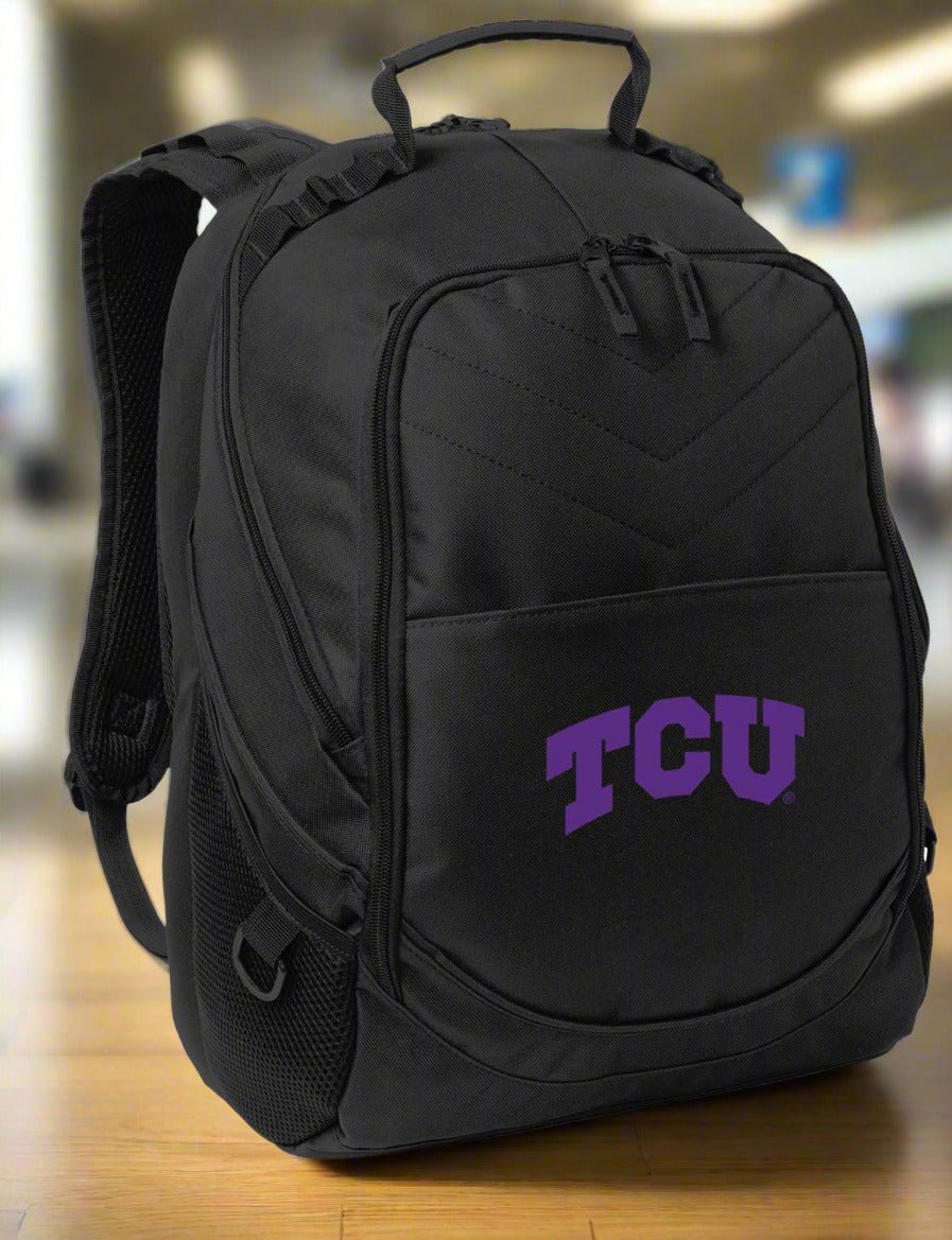 TCU Horned Frogs Laptop Backpack – Official Texas Christian University Bookbag – 17" Laptop Sleeve, NCAA School Gear – 600D Polyester Black