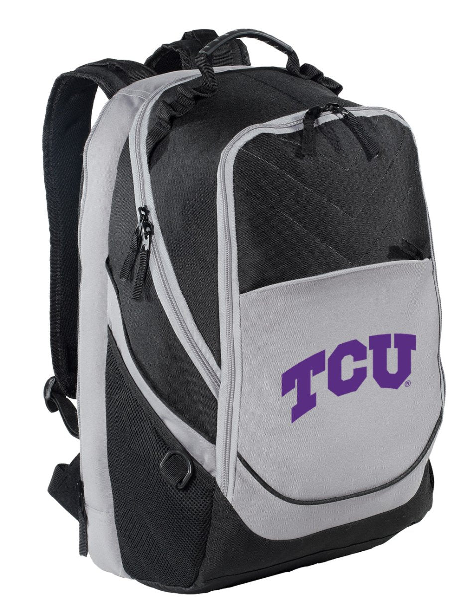 TCU Horned Frogs Laptop Backpack – Official Texas Christian University Bookbag – 17" Laptop Sleeve, NCAA School Gear – 600D Polyester Black and Gray