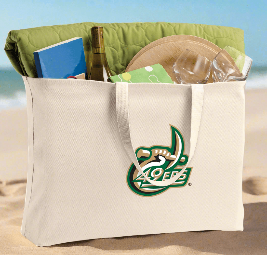 UNC Charlotte Large Tote Bag Charlotte 49ers Jumbo Tote for Beach Pool or Travel Tan