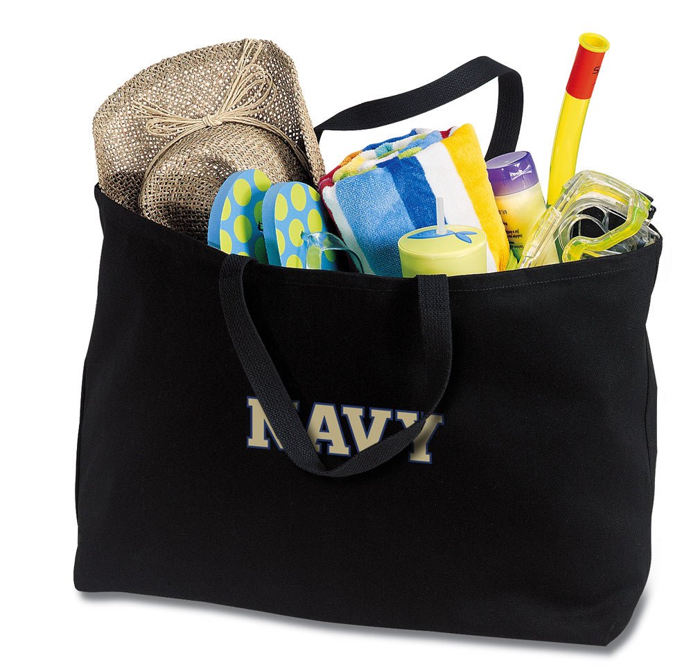 Naval Academy Large Tote Bag Navy Midshipmen Jumbo Tote for Beach Pool or Travel Black