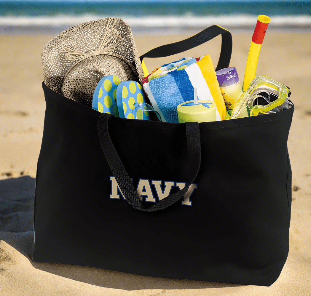 Naval Academy Large Tote Bag Navy Midshipmen Jumbo Tote for Beach Pool or Travel Black