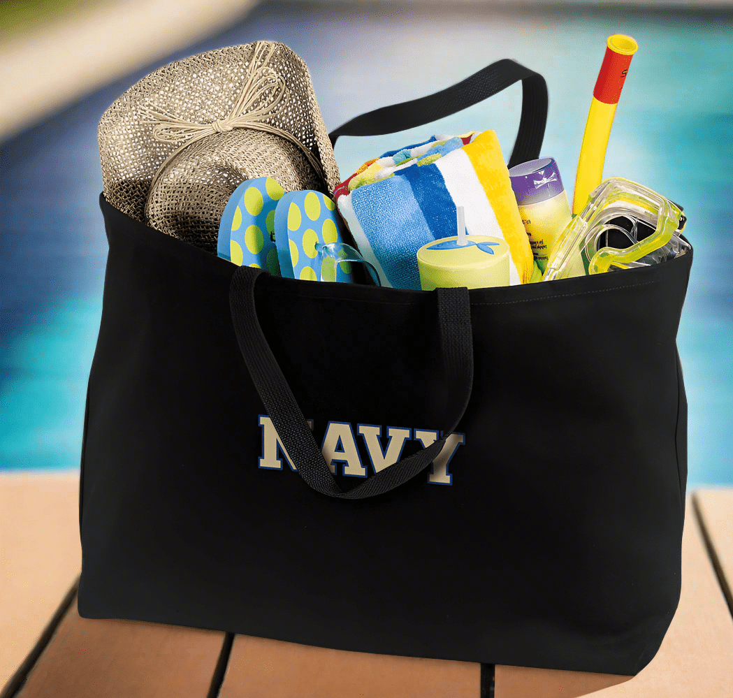Naval Academy Large Tote Bag Navy Midshipmen Jumbo Tote for Beach Pool or Travel Black