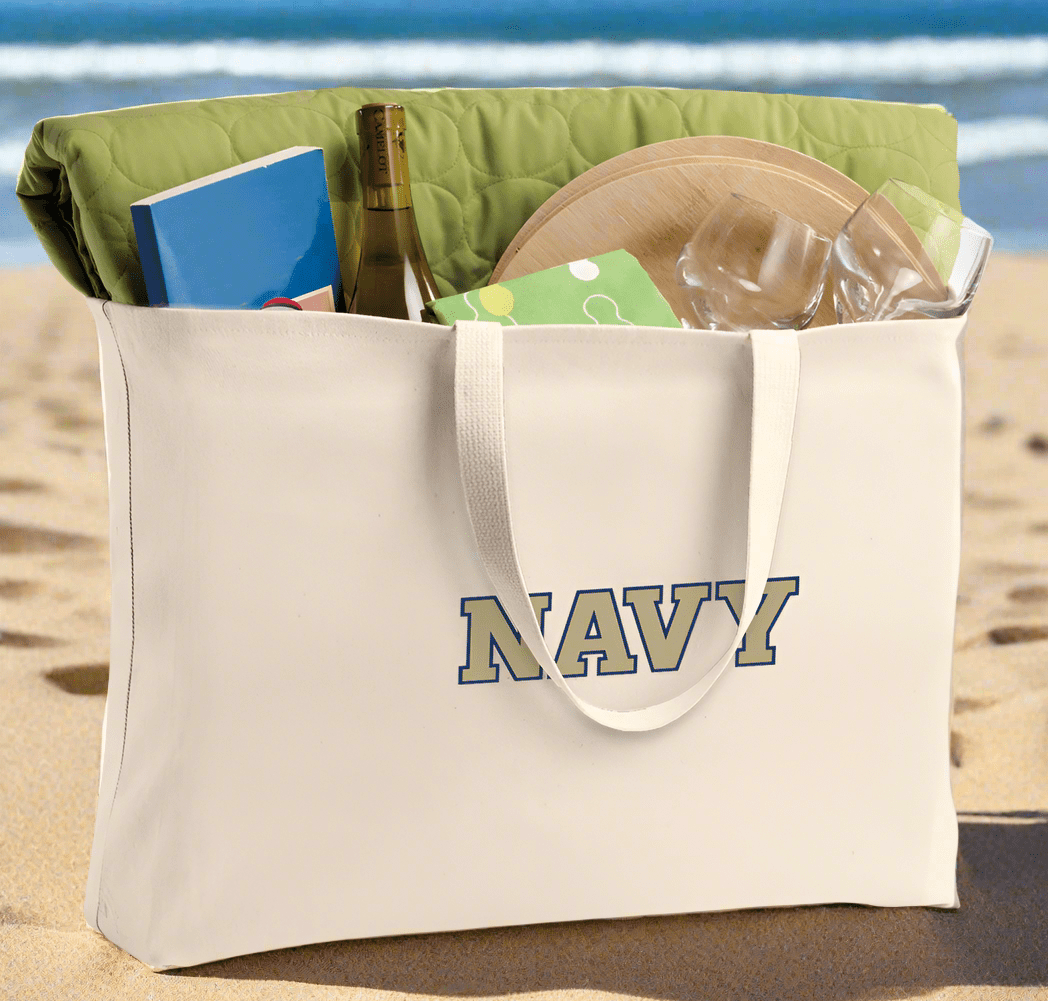Naval Academy Large Tote Bag Navy Midshipmen Jumbo Tote for Beach Pool or Travel Tan