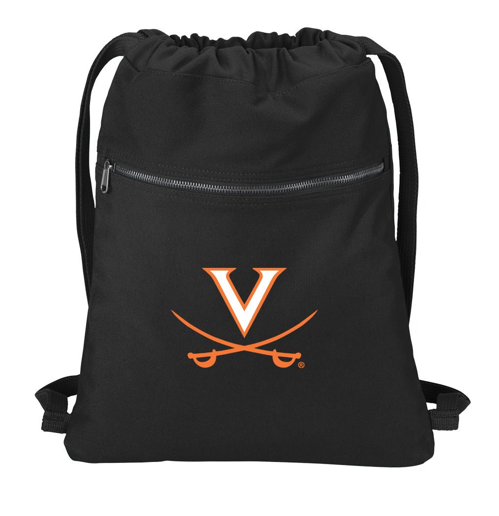 UVA Canvas Drawstring Backpack University of Virginia Cotton Cinch Pack Bag Black