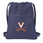 UVA Canvas Drawstring Backpack University of Virginia Cotton Cinch Pack Bag Dye Washed Navy