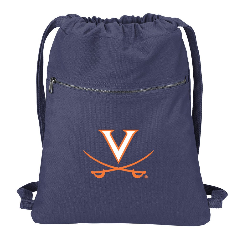 UVA Canvas Drawstring Backpack University of Virginia Cotton Cinch Pack Bag Dye Washed Navy