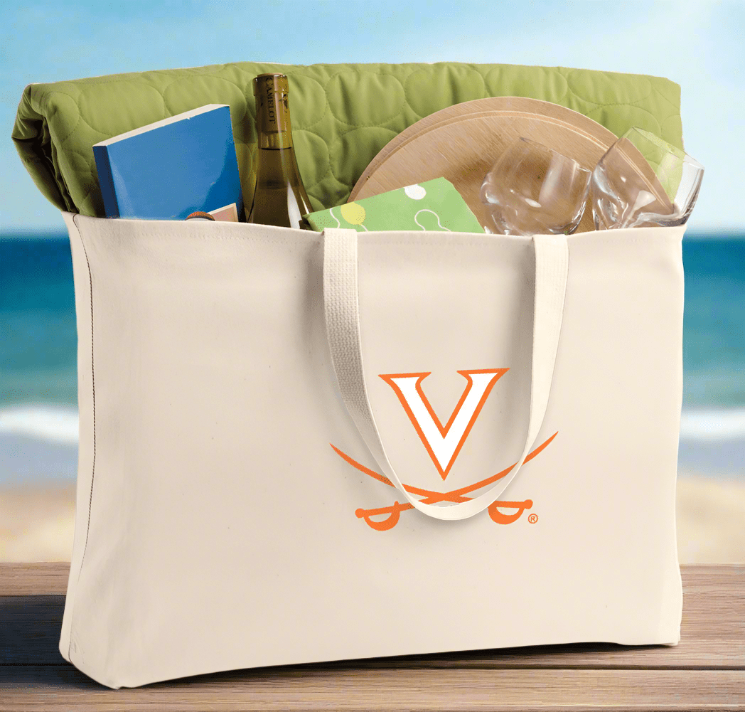 UVA Large Tote Bag University of Virginia Jumbo Tote for Beach Pool or Travel Tan