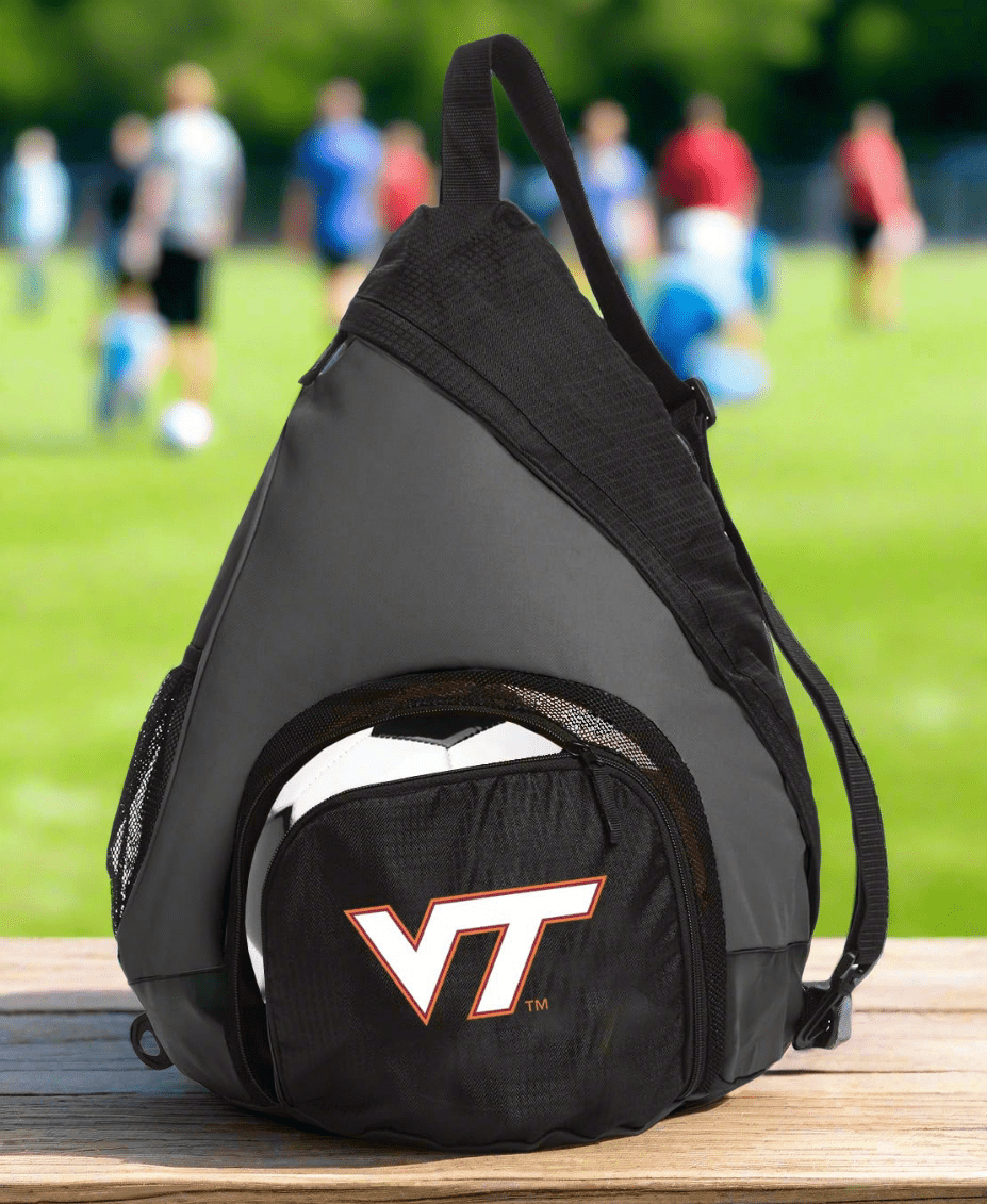 Virginia Tech Sling Backpack Bag with Soccer Ball or Volleyball Bag Sports Gear Compartment Practice Bag