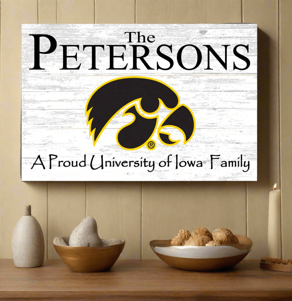 Custom University of Iowa Family Name Sign β Official Hawkeyes Wall Art | Personalized Gift for Alumni, Grads & Fans Proud Iowa Family