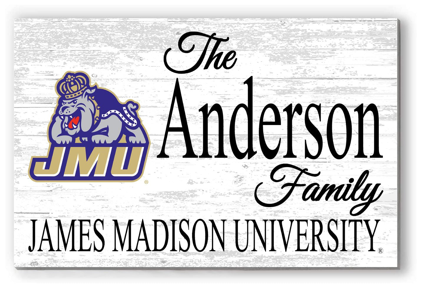 JMU Family Name Sign for James Madison Alumni, Fans or Graduation Family Name
