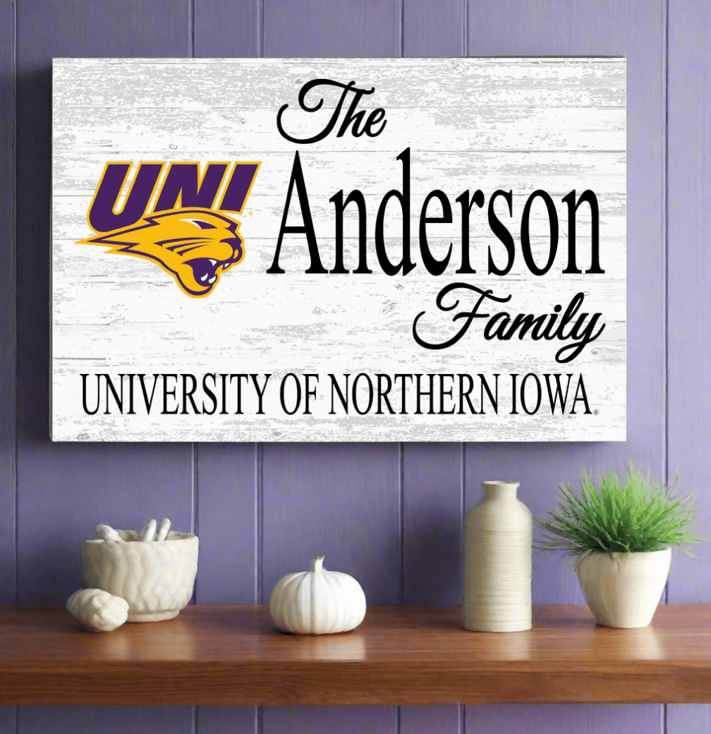 Custom UNI Family Name Sign β Personalized Panthers Wall Art | Official Northern Iowa Gift for Fans, Grads & Alumni Northern Iowa Family Sign