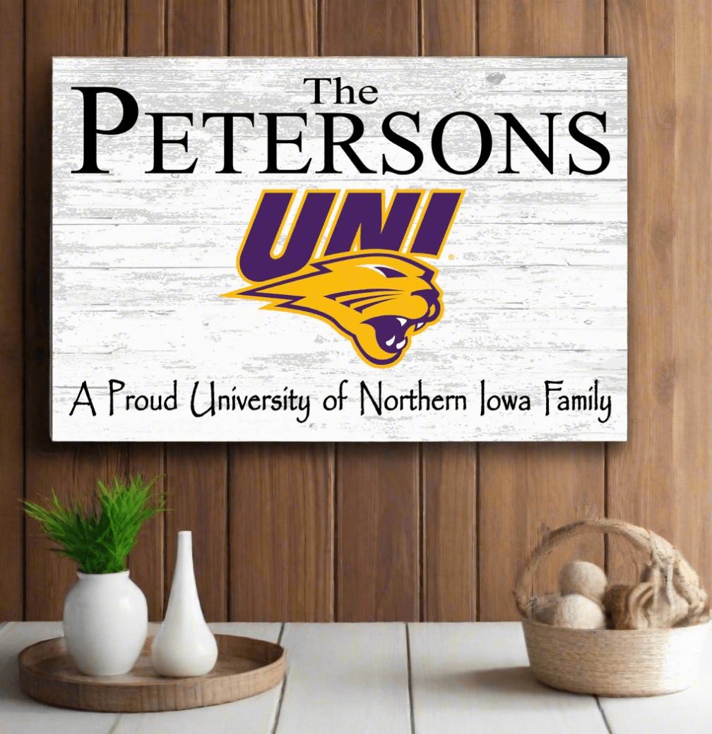 Custom UNI Family Name Sign β Personalized Panthers Wall Art | Official Northern Iowa Gift for Fans, Grads & Alumni Northern Iowa Family Sign