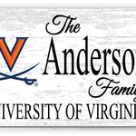 University of Virginia Family Name Sign for UVA Alumni, Fans or Graduation Family Name