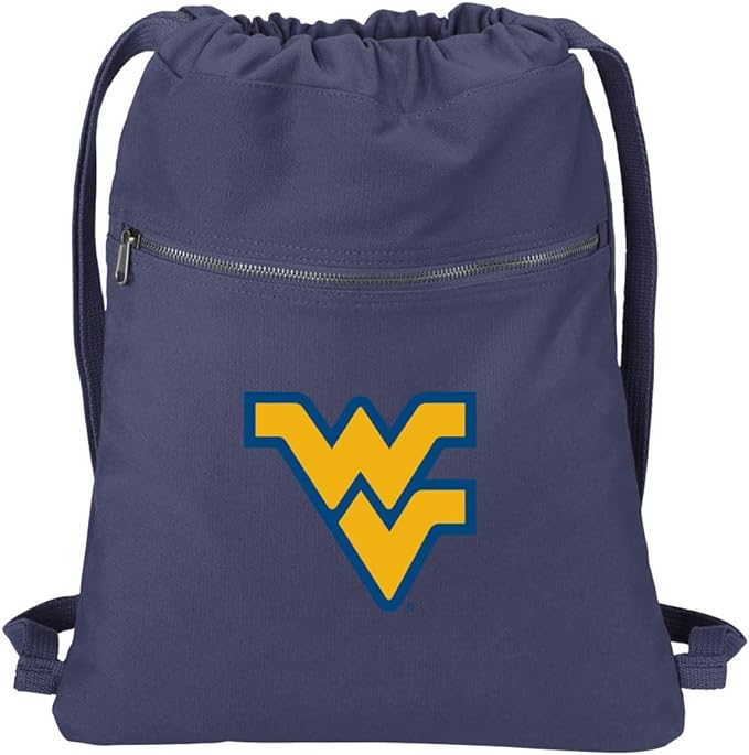 West Virginia University Canvas Drawstring Backpack WVU Cotton Cinch Pack Bag Dye Washed Navy
