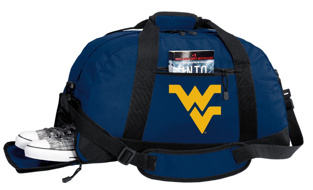 West Virginia Duffel Bag – Official Mountaineers Medium Gym & Travel Bag with Shoe Pocket – 600D Polyester Navy
