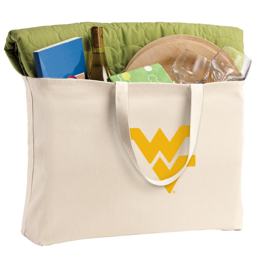 West Virginia Large Tote Bag WVU Jumbo Tote for Beach Pool or Travel Tan
