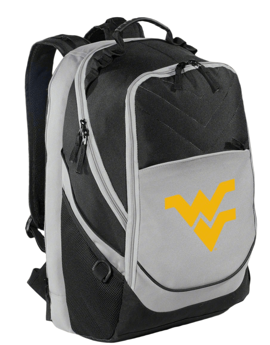 West Virginia Mountaineers Laptop Backpack – Official WVU Bookbag – 17" Laptop Sleeve, NCAA School Gear – 600D Polyester Black and Gray