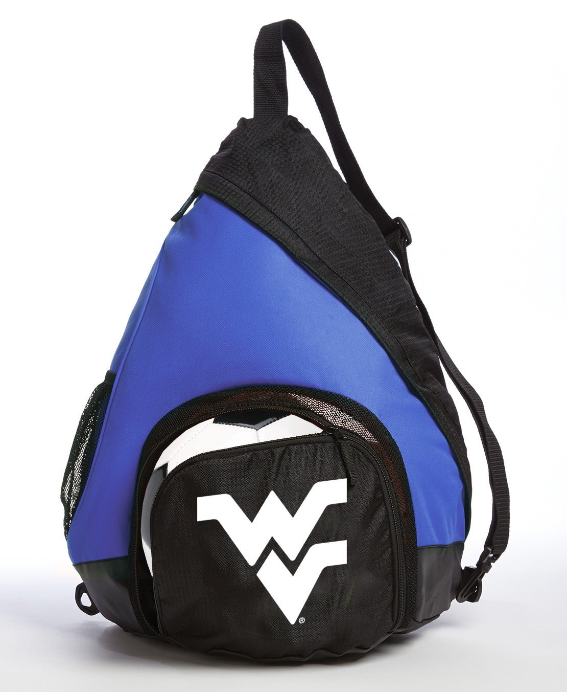 West Virginia University Sling Backpack WVU Bag with Soccer Ball or Volleyball Bag Sports Gear Compartment Practice Bag Blue
