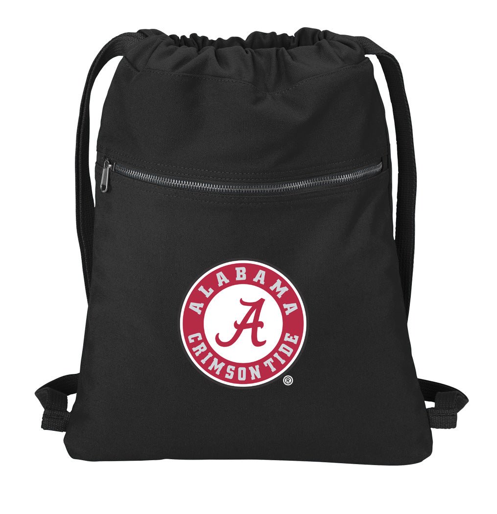 Alabama Logo Canvas Drawstring Backpack Alabama Cotton Cinch Pack Bag Black