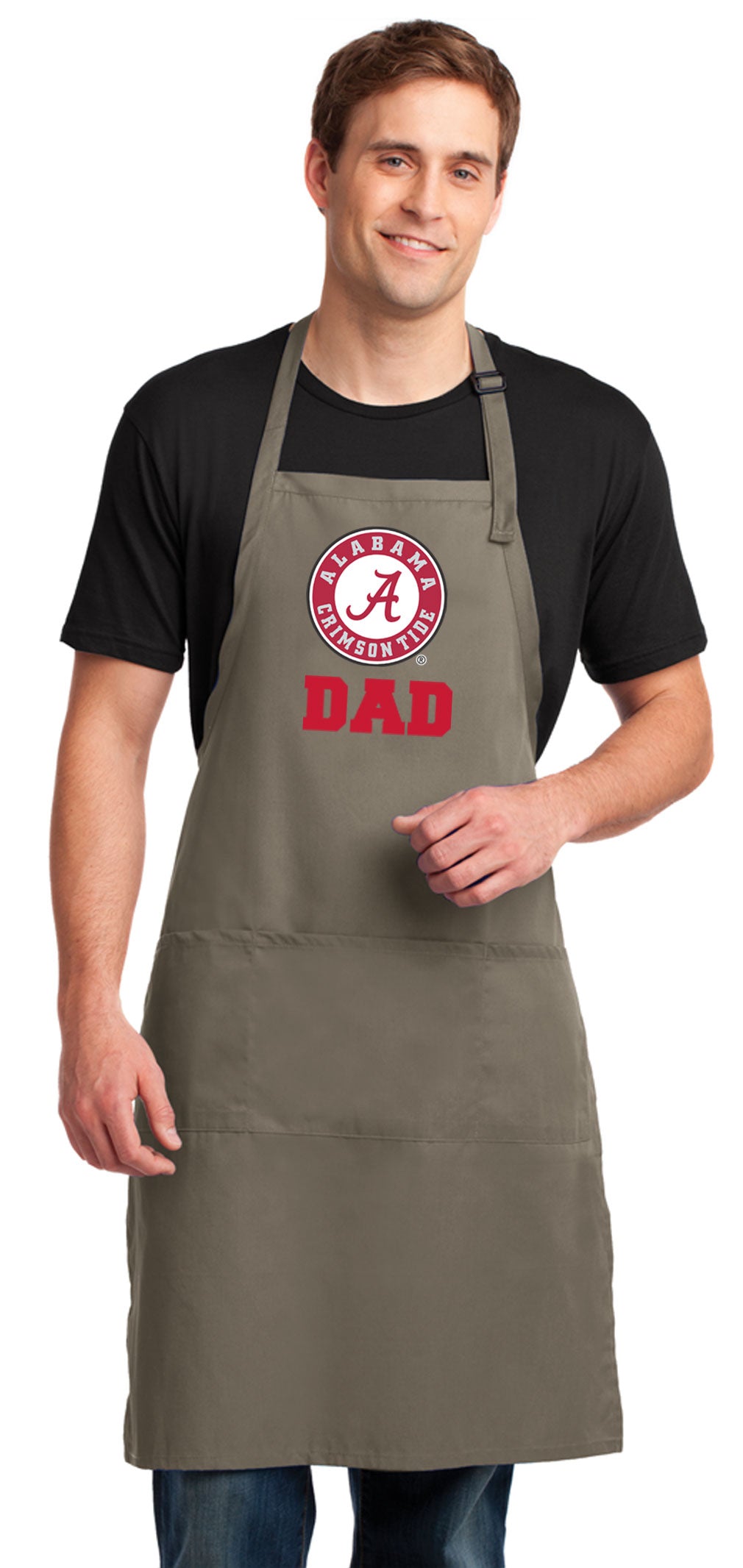 Alabama Logo Apron - Large Size - Adjustable with Pockets Alabama Dad Apron Khaki