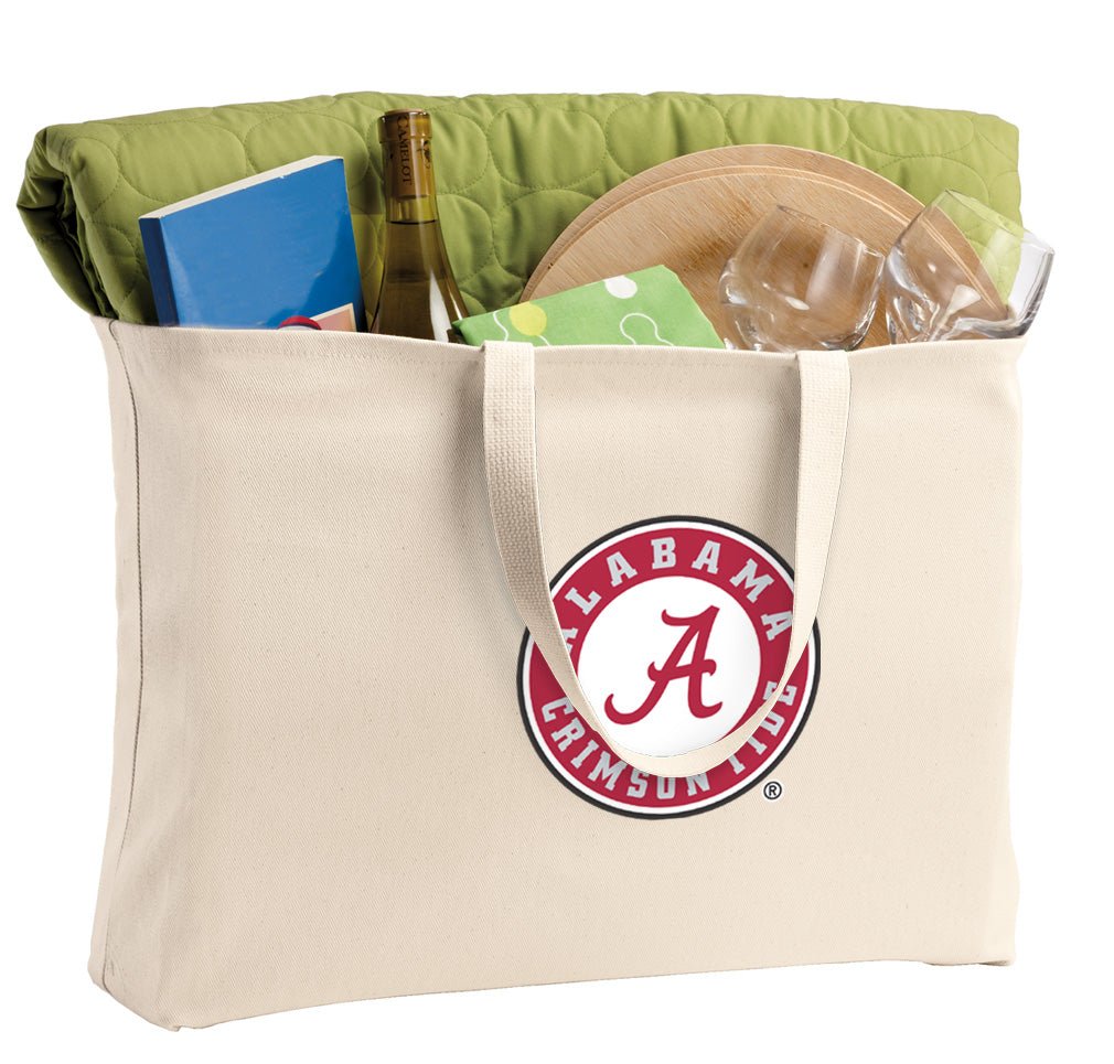 Alabama Logo Large Tote Bag Alabama Jumbo Tote for Beach Pool or Travel Tan