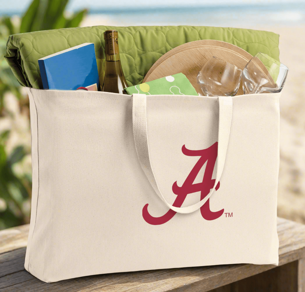 University of Alabama Large Tote Bag Alabama Jumbo Tote for Beach Pool or Travel Tan