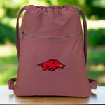 University of Arkansas Canvas Drawstring Backpack Arkansas Razorbacks Cotton Cinch Pack Bag Dye Washed Red